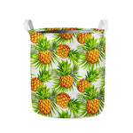 White Tropical Pineapple Pattern Print Collapsible Laundry Basket