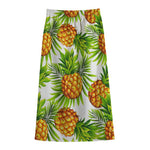 White Tropical Pineapple Pattern Print Cotton Front Slit Maxi Skirt
