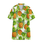 White Tropical Pineapple Pattern Print Cotton Hawaiian Shirt