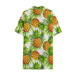 White Tropical Pineapple Pattern Print Cotton Hawaiian Shirt
