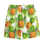 White Tropical Pineapple Pattern Print Cotton Shorts