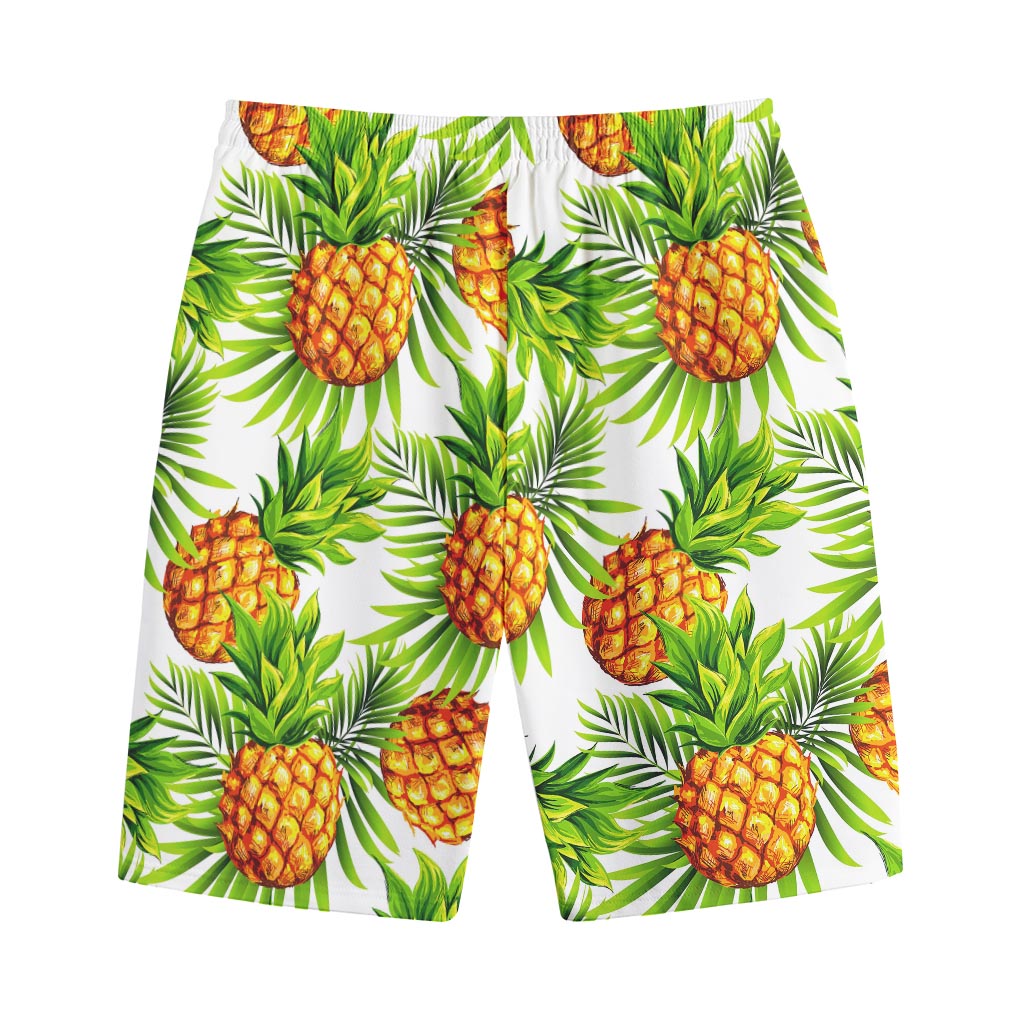 White Tropical Pineapple Pattern Print Cotton Shorts