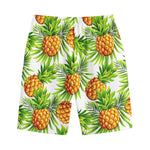 White Tropical Pineapple Pattern Print Cotton Shorts