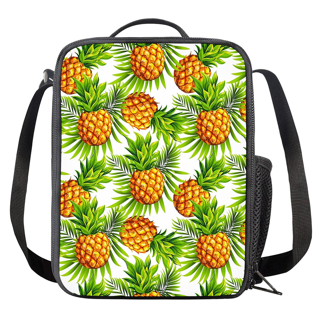 White Tropical Pineapple Pattern Print Crossbody Lunch Bag