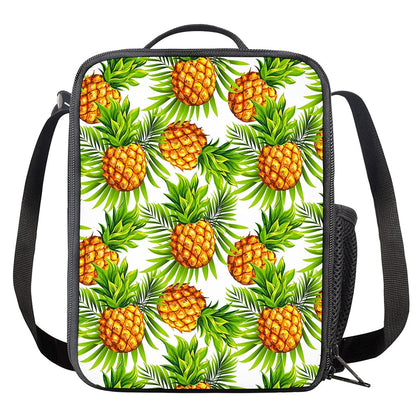 White Tropical Pineapple Pattern Print Crossbody Lunch Bag