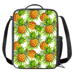 White Tropical Pineapple Pattern Print Crossbody Lunch Bag