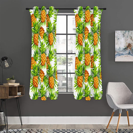 White Tropical Pineapple Pattern Print Curtain