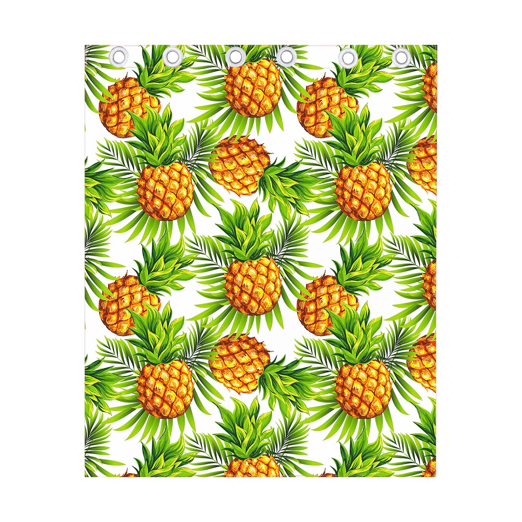 White Tropical Pineapple Pattern Print Curtain