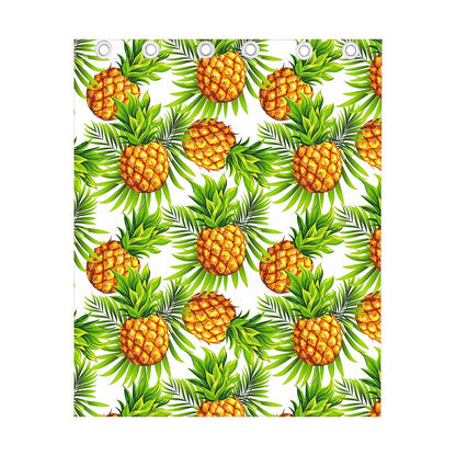 White Tropical Pineapple Pattern Print Curtain