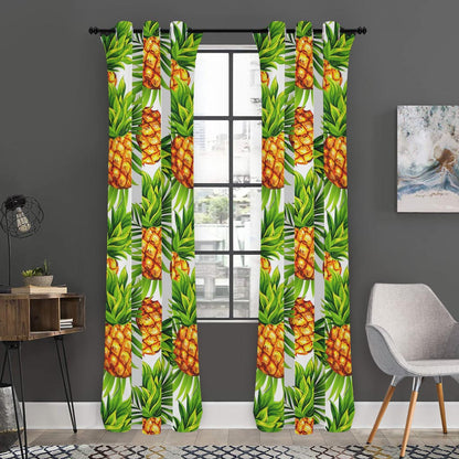 White Tropical Pineapple Pattern Print Curtain