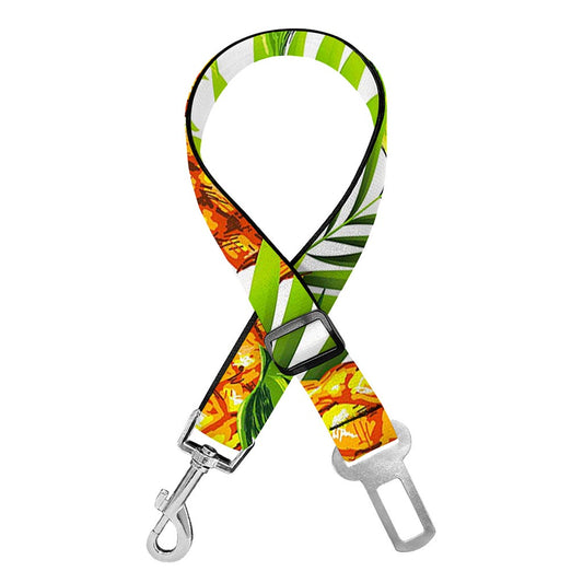 White Tropical Pineapple Pattern Print Dog Seat Belt