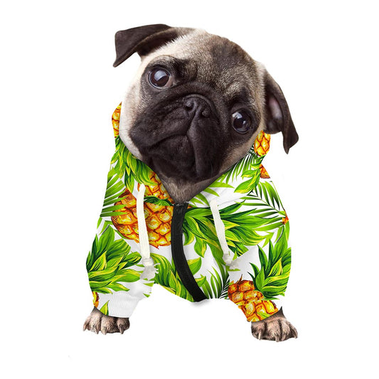 White Tropical Pineapple Pattern Print Dog Zip Up Hoodie