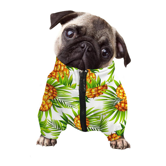 White Tropical Pineapple Pattern Print Dog Zip Up Jacket