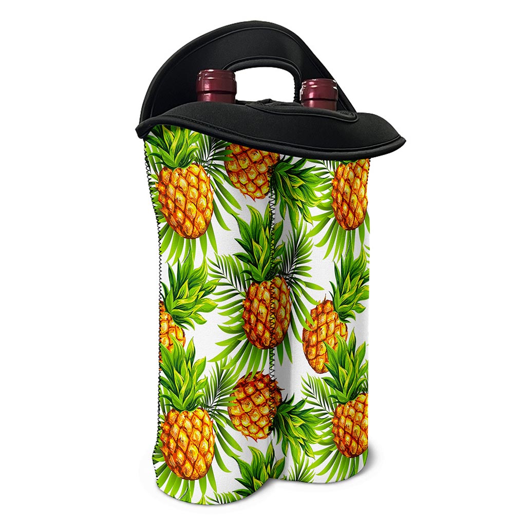White Tropical Pineapple Pattern Print Double Neoprene Wine Tote