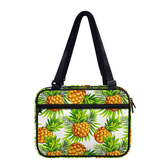 White Tropical Pineapple Pattern Print Double Strap Bible Bag