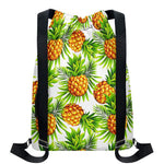White Tropical Pineapple Pattern Print Drawstring Backpack