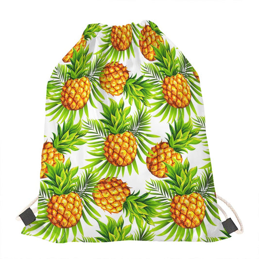 White Tropical Pineapple Pattern Print Drawstring Bag
