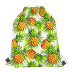 White Tropical Pineapple Pattern Print Drawstring Bag