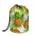 White Tropical Pineapple Pattern Print Drawstring Makeup Bag
