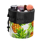 White Tropical Pineapple Pattern Print Drawstring Makeup Bag