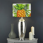 White Tropical Pineapple Pattern Print Drum Lamp Shade
