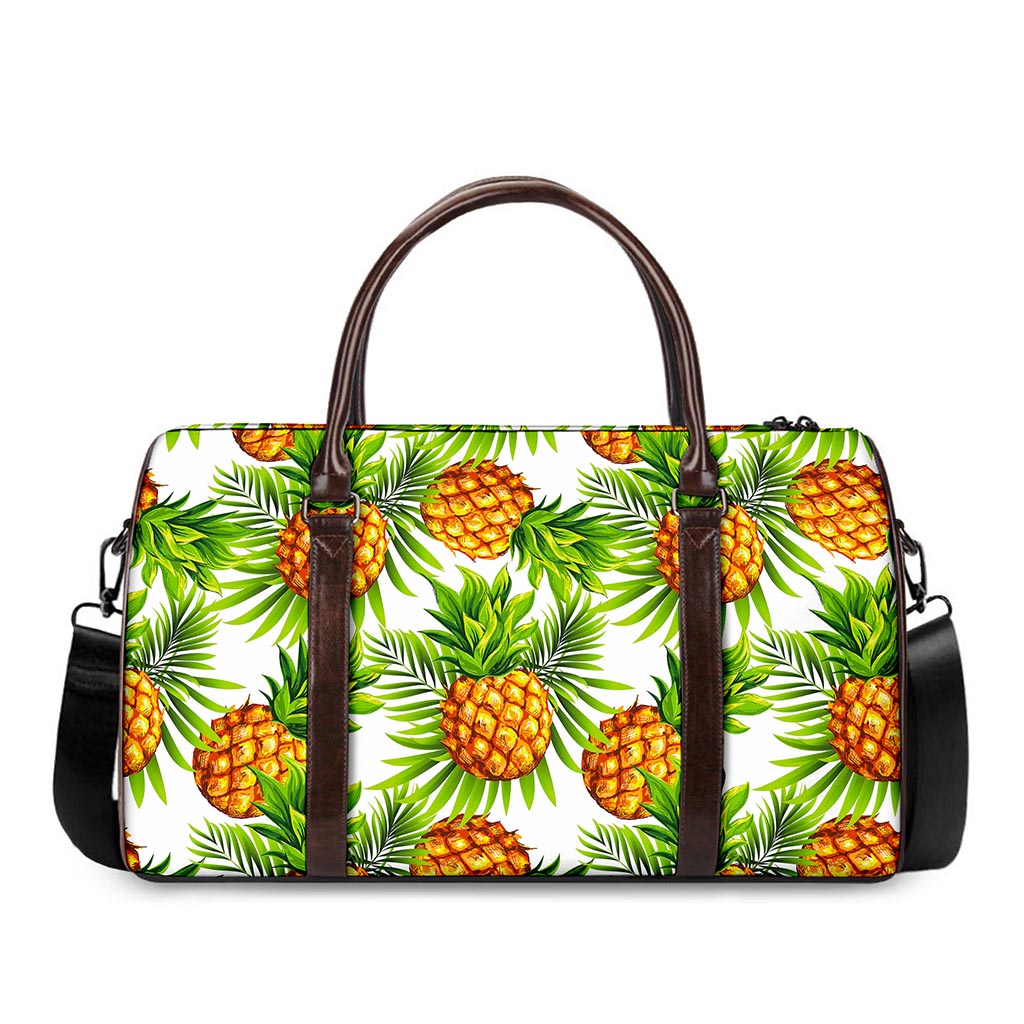 White Tropical Pineapple Pattern Print Duffle Bag