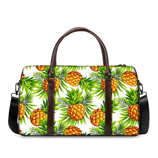White Tropical Pineapple Pattern Print Duffle Bag
