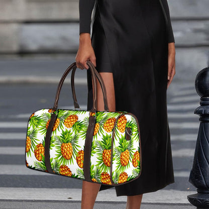 White Tropical Pineapple Pattern Print Duffle Bag