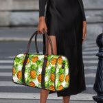 White Tropical Pineapple Pattern Print Duffle Bag