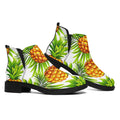 White Tropical Pineapple Pattern Print Flat Ankle Boots