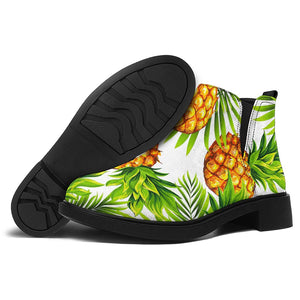 White Tropical Pineapple Pattern Print Flat Ankle Boots