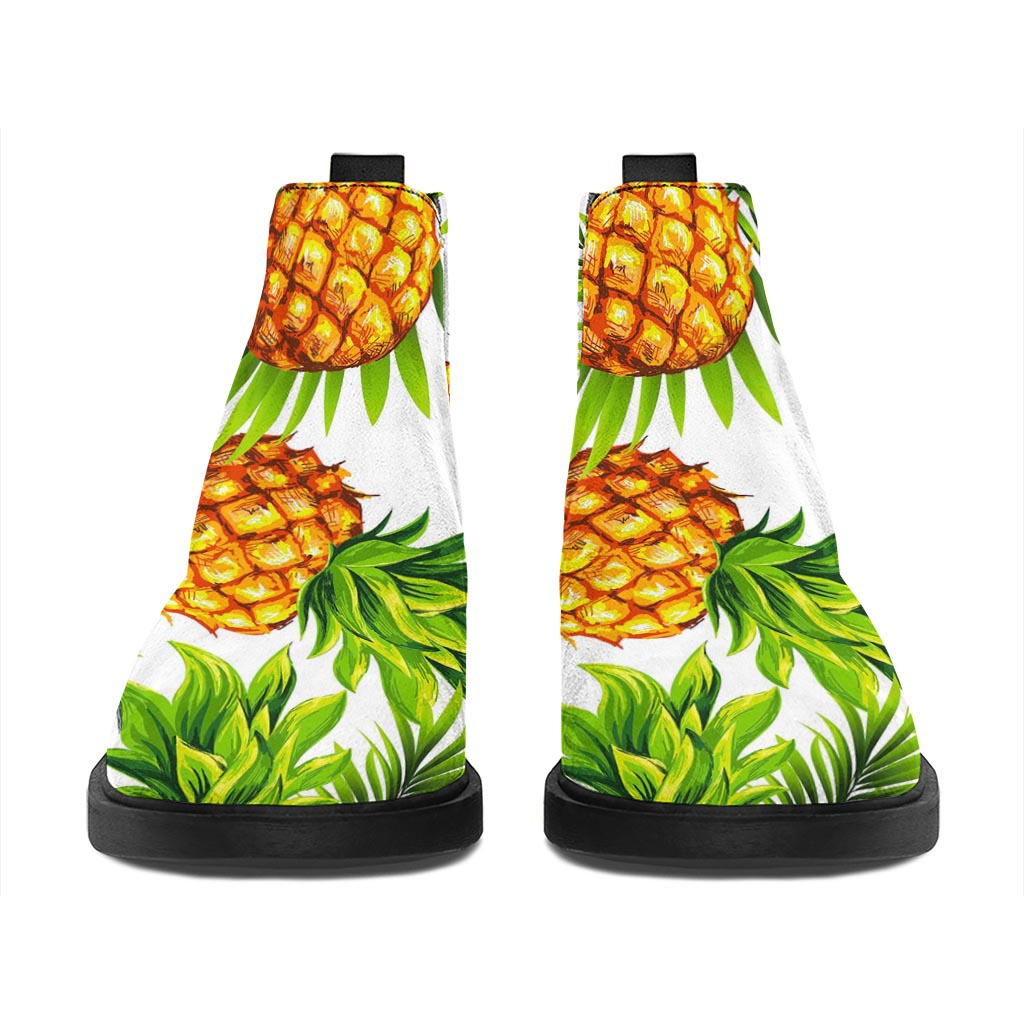 White Tropical Pineapple Pattern Print Flat Ankle Boots