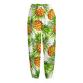 White Tropical Pineapple Pattern Print Fleece Lined Knit Pants