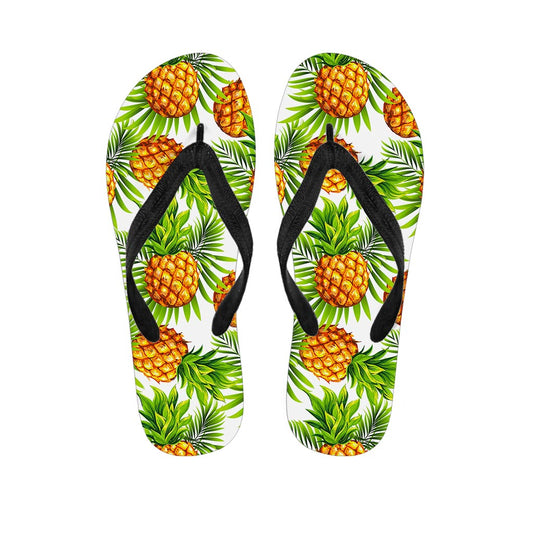 White Tropical Pineapple Pattern Print Flip Flops