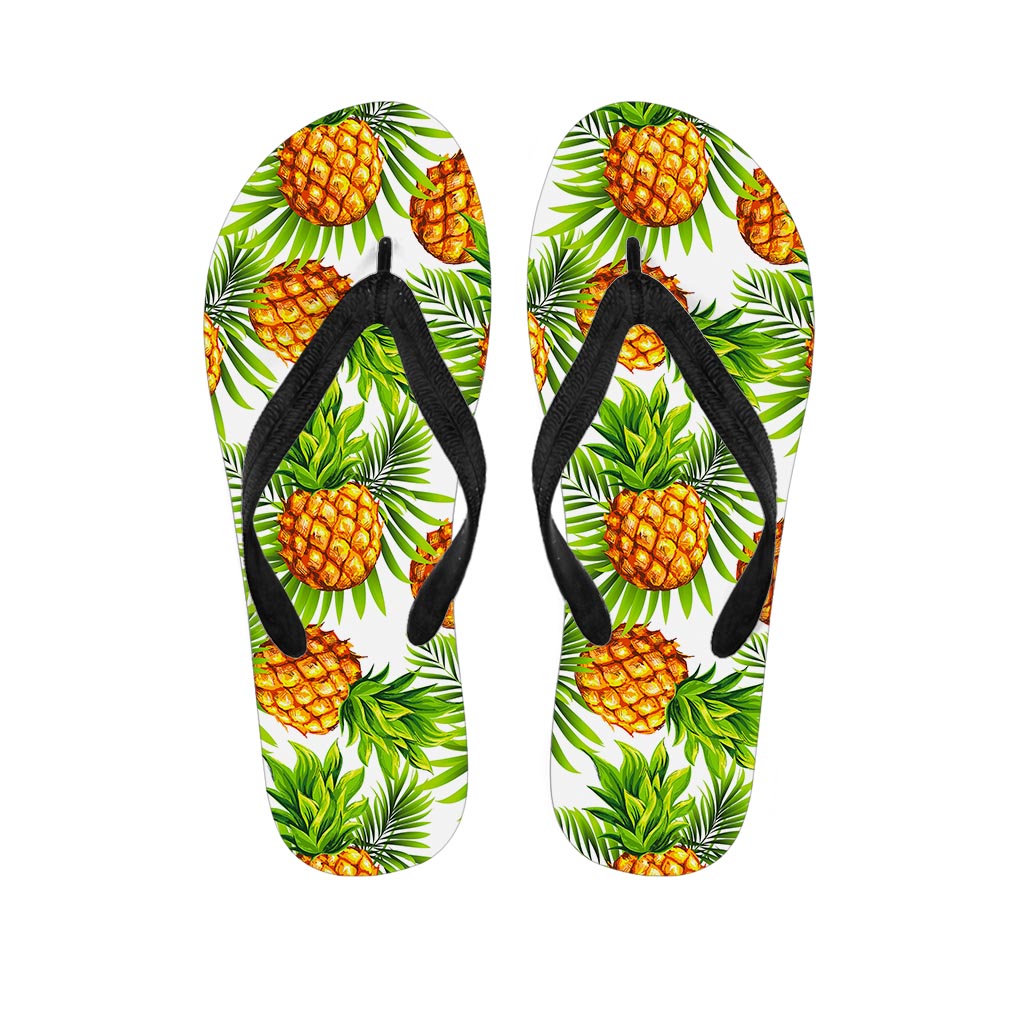 White Tropical Pineapple Pattern Print Flip Flops