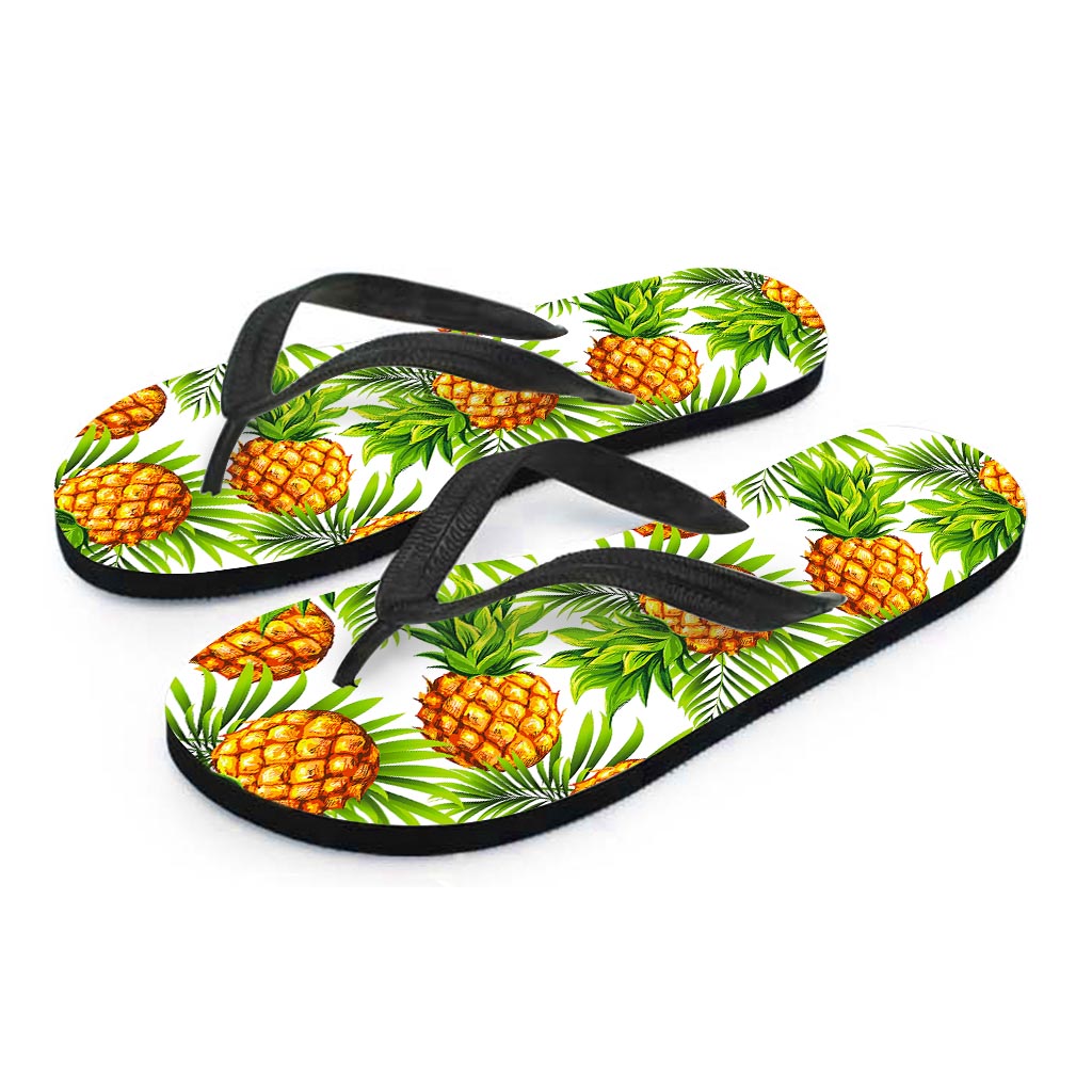 White Tropical Pineapple Pattern Print Flip Flops