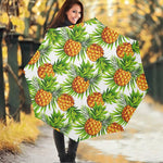 White Tropical Pineapple Pattern Print Foldable Umbrella