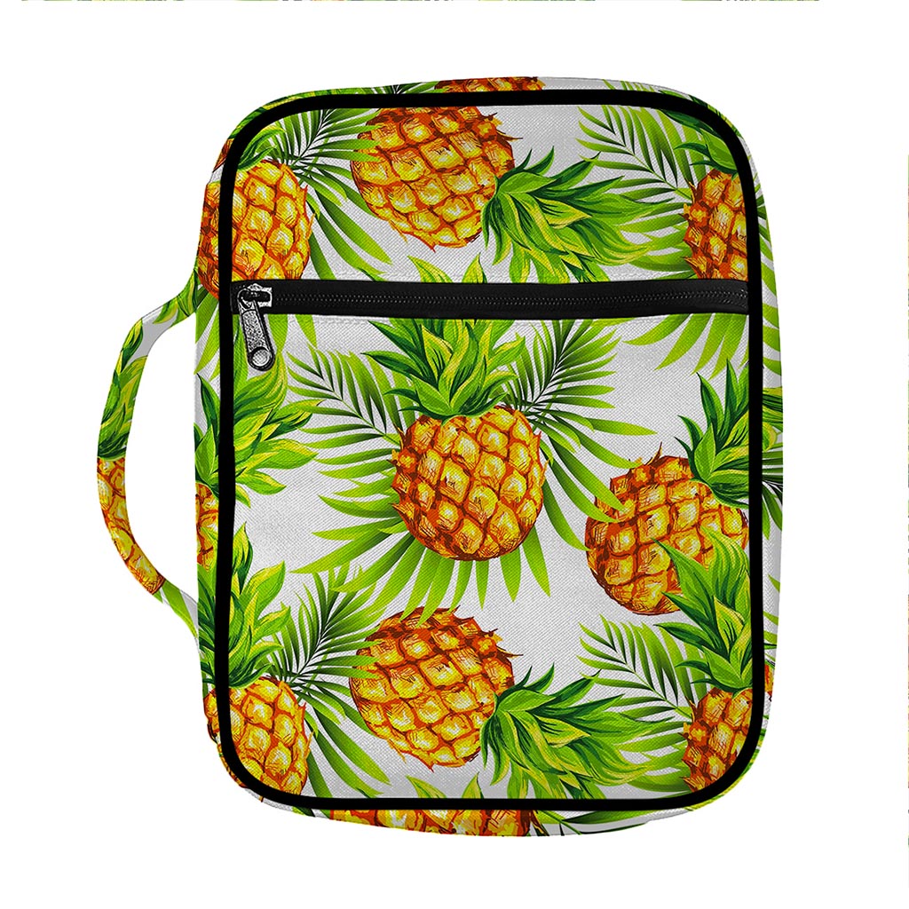 White Tropical Pineapple Pattern Print Front Pocket Bible Bag