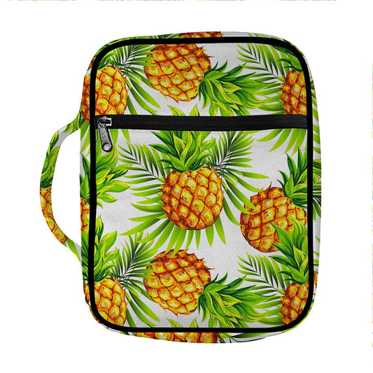 White Tropical Pineapple Pattern Print Front Pocket Bible Bag