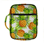 White Tropical Pineapple Pattern Print Front Pocket Bible Bag