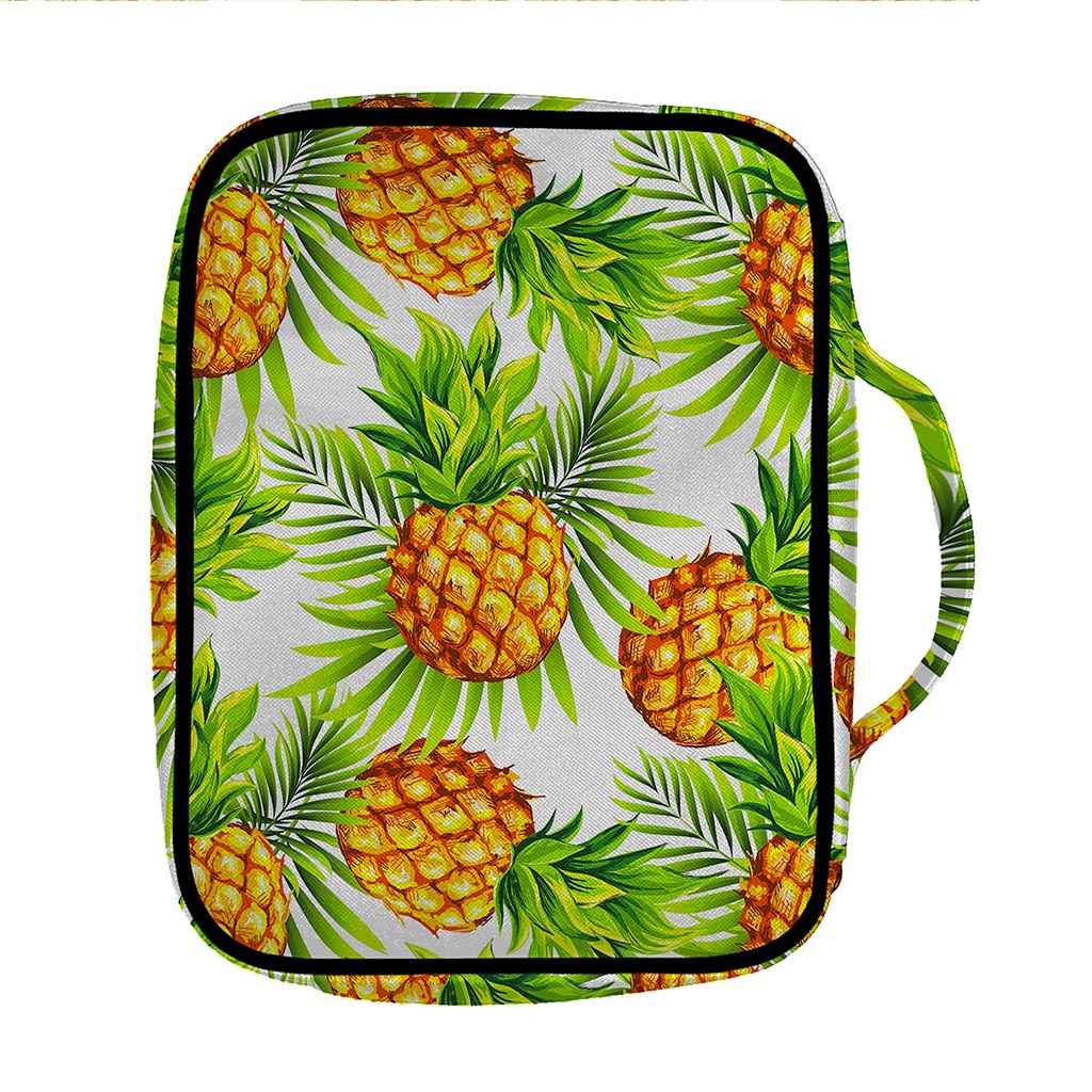 White Tropical Pineapple Pattern Print Front Pocket Bible Bag