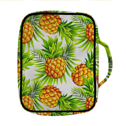 White Tropical Pineapple Pattern Print Front Pocket Bible Bag