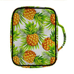 White Tropical Pineapple Pattern Print Front Pocket Bible Bag