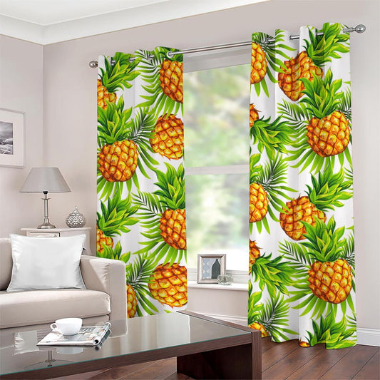 White Tropical Pineapple Pattern Print Grommet Curtains