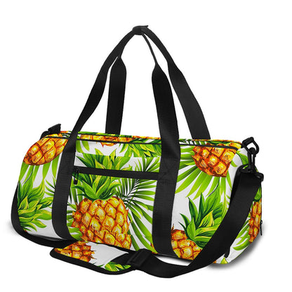 White Tropical Pineapple Pattern Print Gym Bag