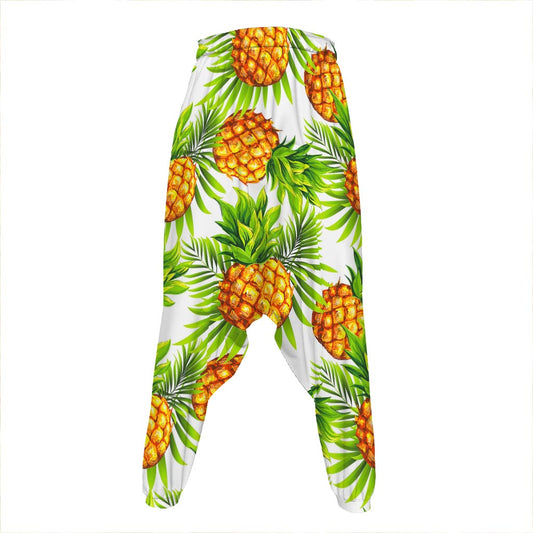 White Tropical Pineapple Pattern Print Hammer Pants