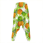White Tropical Pineapple Pattern Print Hammer Pants