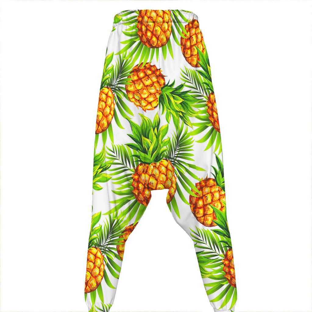 White Tropical Pineapple Pattern Print Hammer Pants