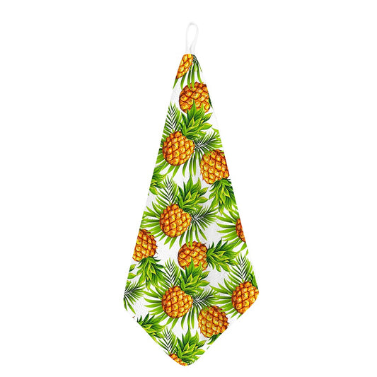 White Tropical Pineapple Pattern Print Hand Towel
