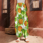 White Tropical Pineapple Pattern Print Harem Pants